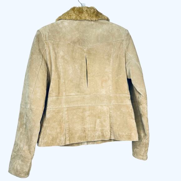 MUDD Woman’s Y2K Tan Suede Leather Coat Faux Fur Collar M - Picture 3 of 7